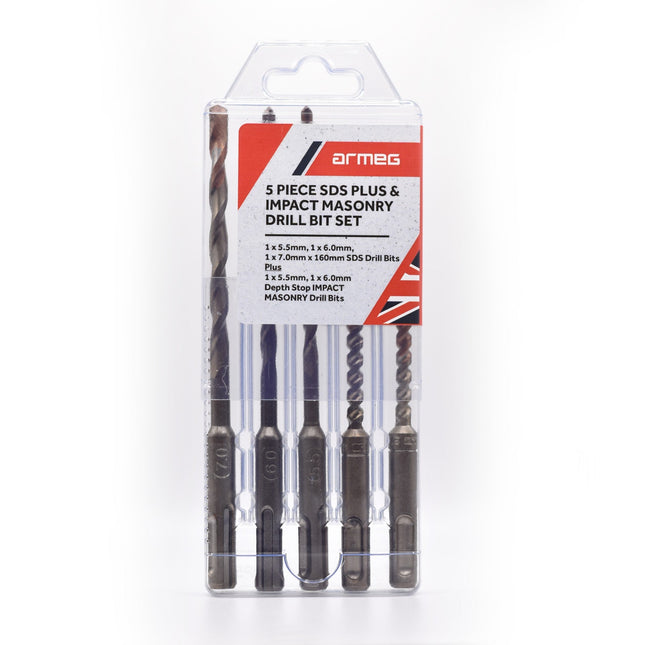 Armeg SMP5TE 5 Piece SDS Plus & Impact Masonry Drill Bit Set