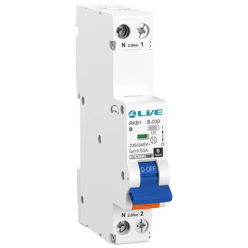 Live Electrical 1P+N 10kA B Curve 30mA Bi-Directional Compact RCBO Type B