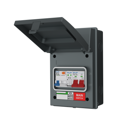 Live Electrical AGU5-SRTB/G 5 Way IP65 Grey Metal Garage/EV Charging Unit with 100A Main Switch, 40A Type A DP RCBO B Curve & 20/40kA DP Type 2 SPD