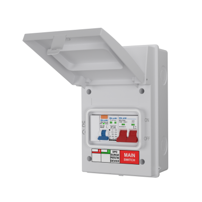 Live Electrical AGU5-SR/W 5 Way IP65 White Metal Garage/EV Charging Unit with 100A Main Switch, 40A Type A SP RCBO B Curve & 20/40kA DP Type 2 SPD