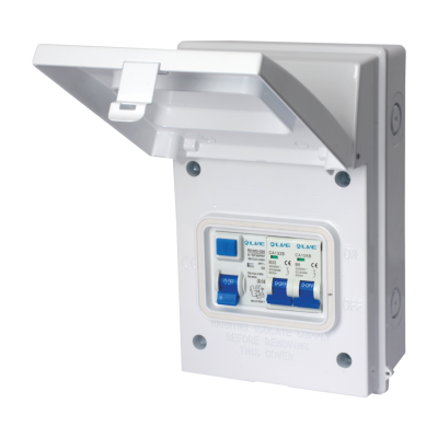 Live Electrical AGU63620 4 Way IP65 White Metal Garage Unit with 63A 30mA Type A RCD, B6A/B20A MCB