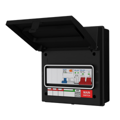 Live Electrical AGU8-SRTB/B 8 Way IP65 Black Metal Garage/EV Charging Unit with 100A Main Switch, 40A Type A DP RCBO B Curve & 20/40kA DP Type 2 SPD