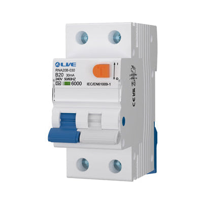 Live Electrical Double Pole 6kA B Curve 30mA Bidirectional RCBO Type A
