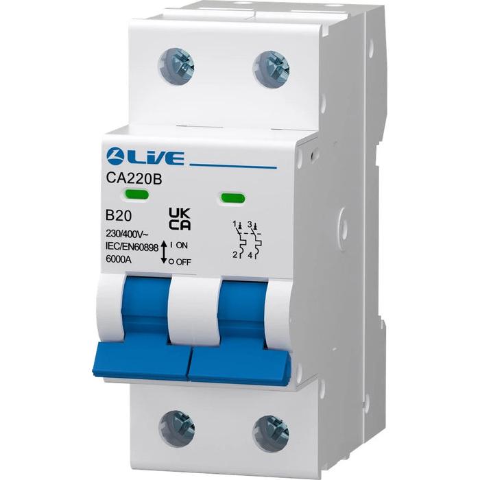Live Electrical Double Pole 6kA C Curve MCB