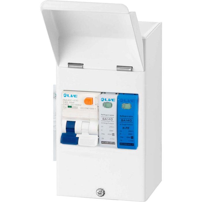 Live Electrical EMCU4A-SNR 4 Way IP40 Metal EV Charging Unit with 40A Type A DP RCBO C Curve & 20/40kA 1P+N Surge Protective Device