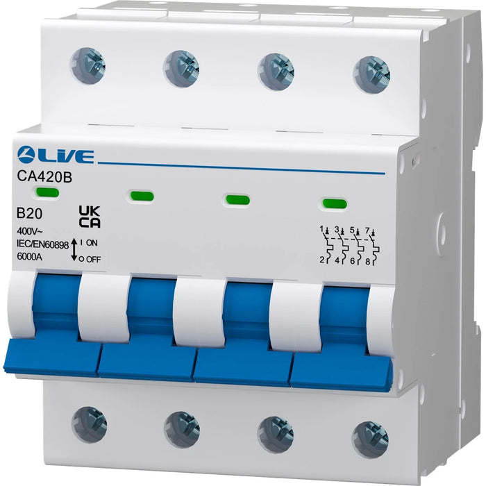 Live Electrical Four Pole 6kA B Curve MCB