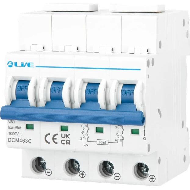 Live Electrical Four Pole 6kA C Curve DC MCB