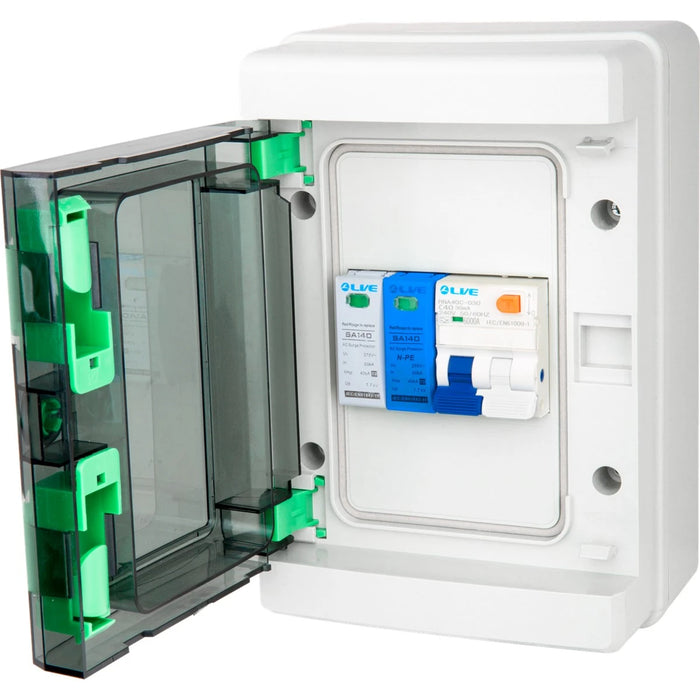 Live Electrical LEV440SP-P 4 Way IP65 Plastic EV Charging Unit with 40A Type A DP RCBO C Curve & 20/40kA 1P+N Surge Protective Device