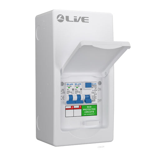Live Electrical LSGU63616 4 Way IP40 Metal Garage Unit with 63A 30mA Type A RCD, B6A/B16A MCB