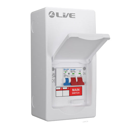 Live Electrical LSGUMS20 4 Way IP40 Metal Garage Unit with 100A Main Switch, B20A MCB