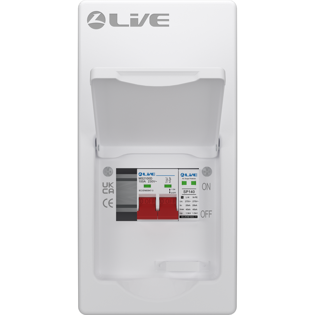 Live Electrical LSMC04S-SP 4 Module Metal SRN Consumer Unit with 100A Main Switch and SPD