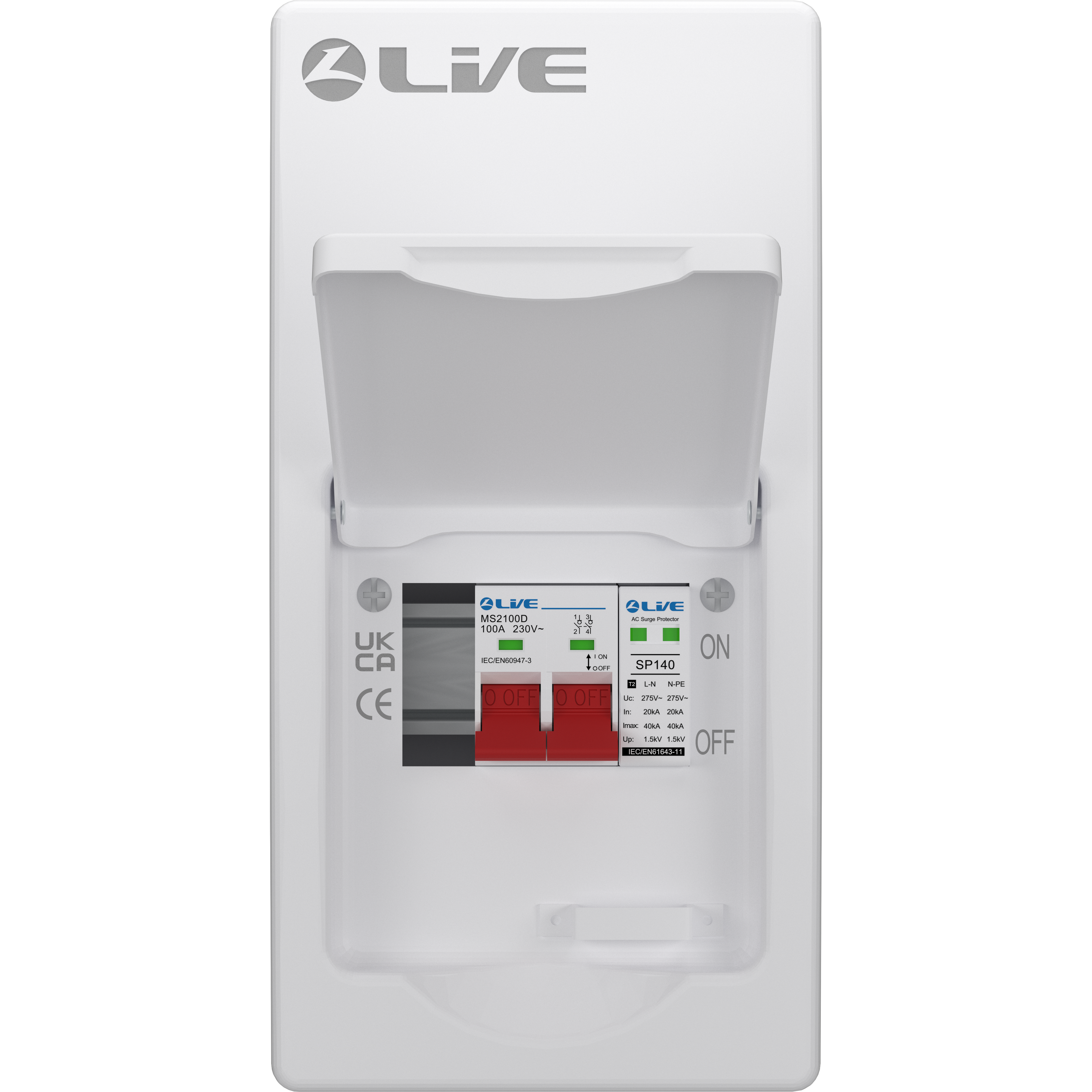 Live Electrical LSMC04S-SP 4 Module Metal SRN Consumer Unit with 100A Main Switch and SPD