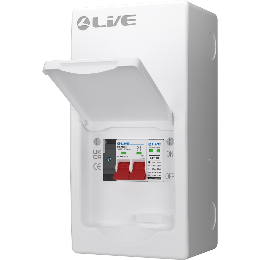 Live Electrical LSMC04S-SP 4 Module Metal SRN Consumer Unit with 100A Main Switch and SPD