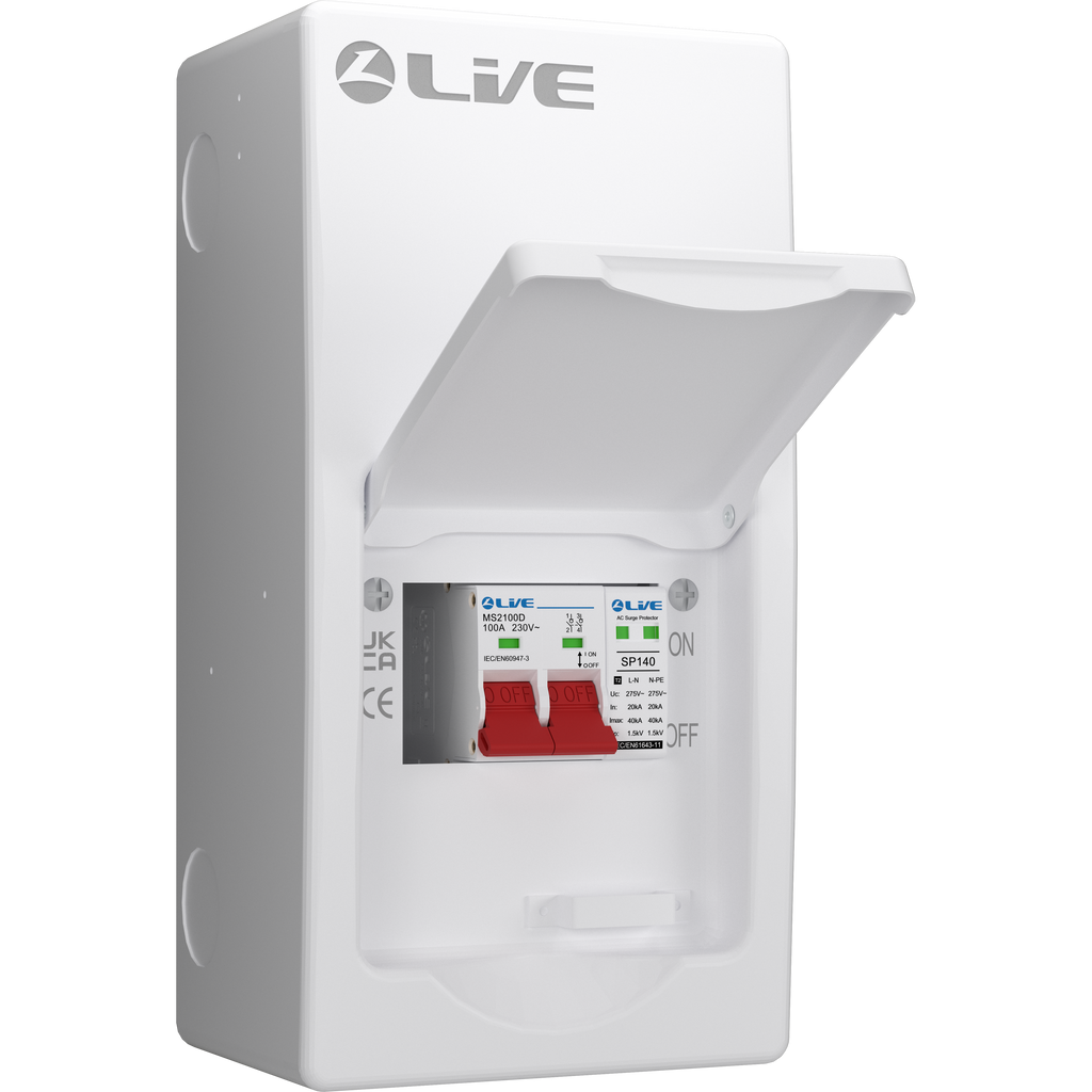 Live Electrical LSMC04S-SP 4 Module Metal SRN Consumer Unit with 100A Main Switch and SPD