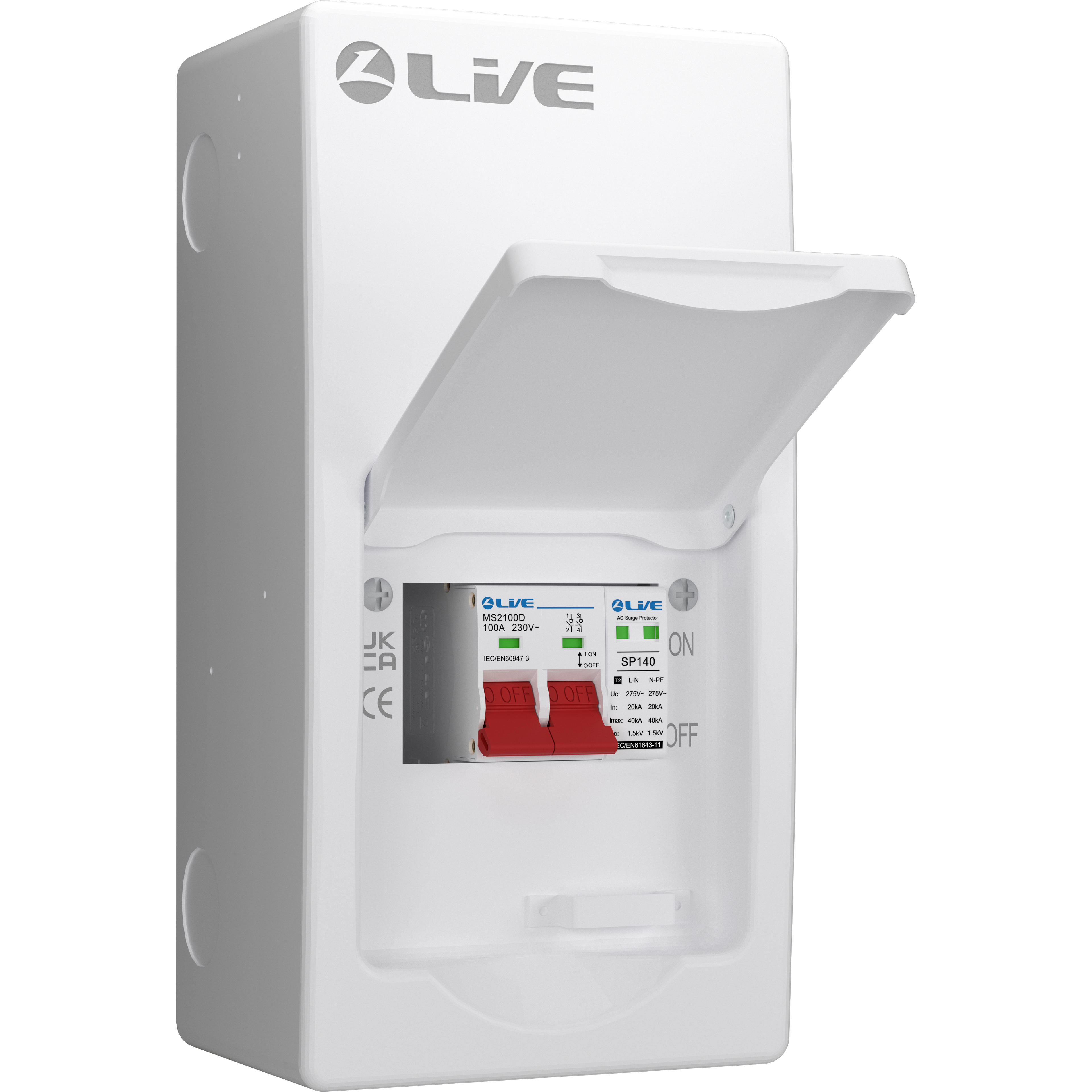 Live Electrical LSMC04S-SP 4 Module Metal SRN Consumer Unit with 100A Main Switch and SPD