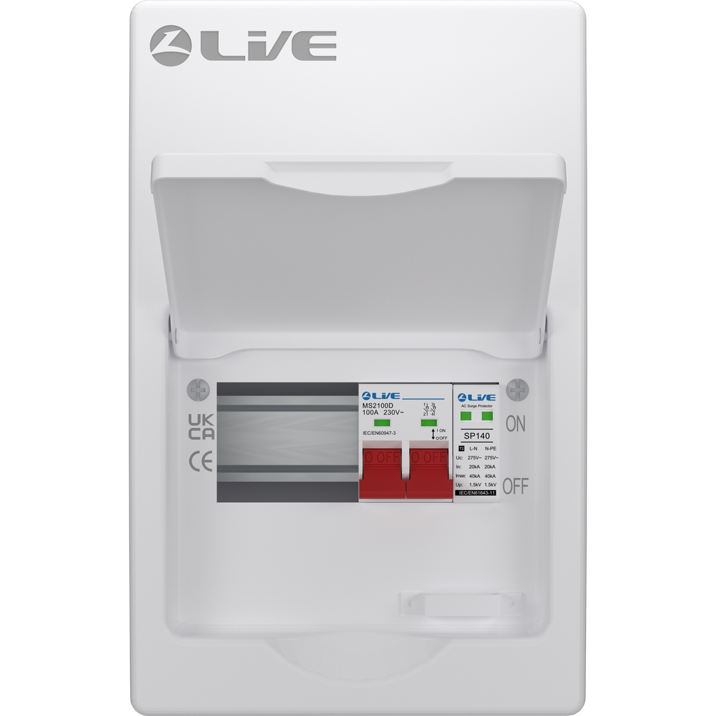 Live Electrical LSMC06S-SP 6 Module Metal SRN Consumer Unit with 100A Main Switch and SPD