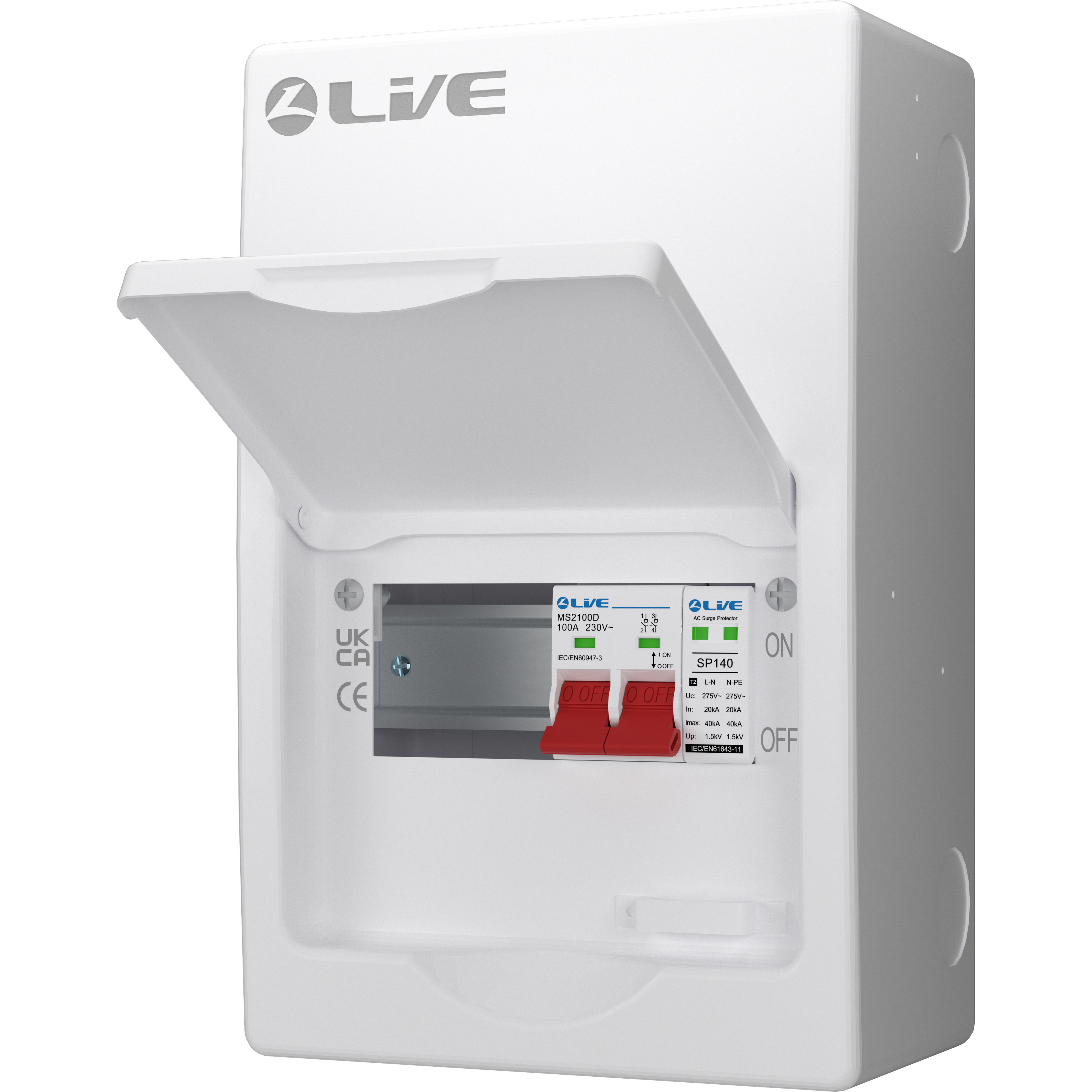 Live Electrical LSMC06S-SP 6 Module Metal SRN Consumer Unit with 100A Main Switch and SPD
