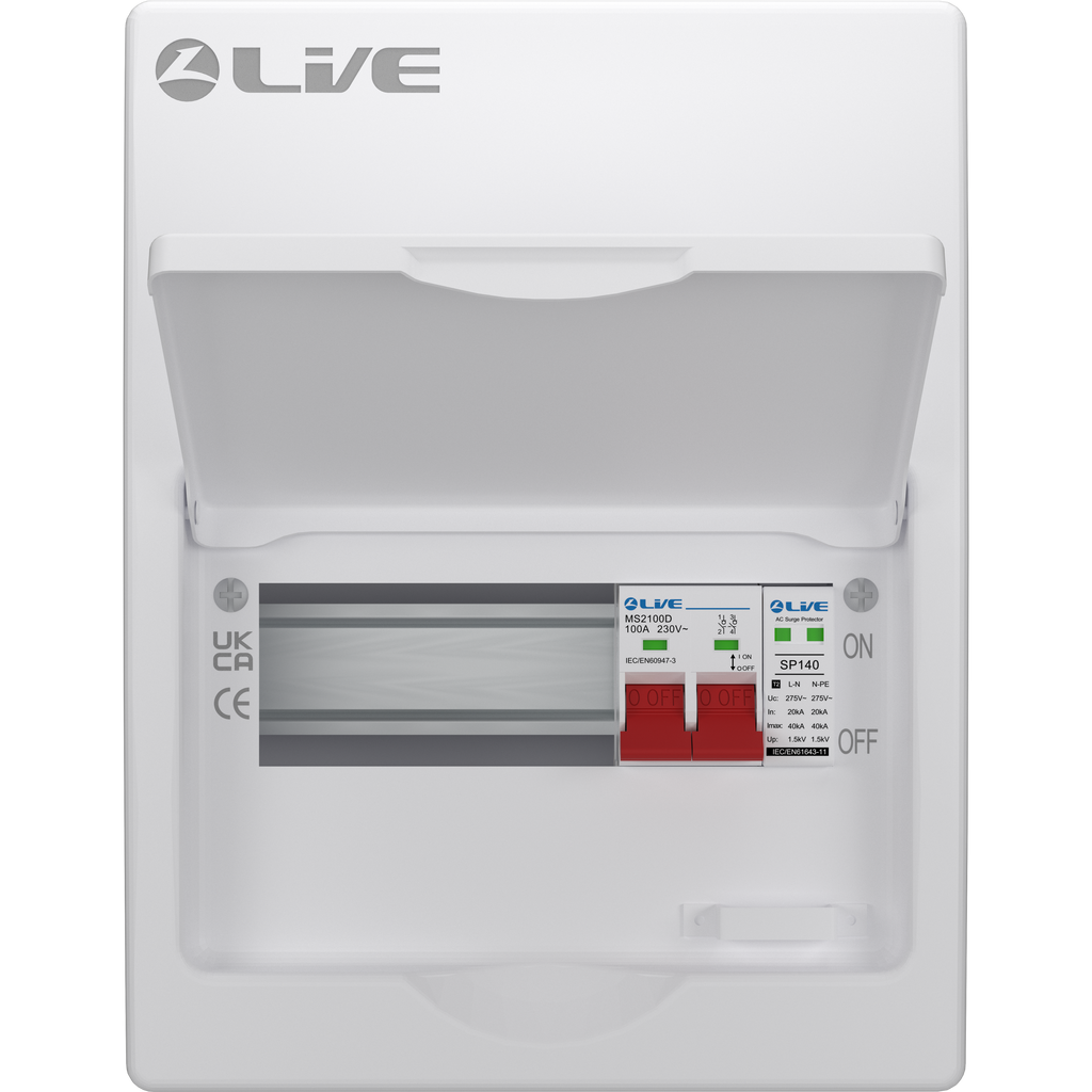 Live Electrical LSMC08S-SP 8 Module Metal SRN Consumer Unit with 100A Main Switch and SPD