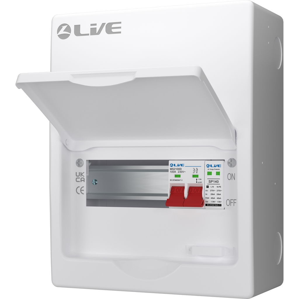 Live Electrical LSMC08S-SP 8 Module Metal SRN Consumer Unit with 100A Main Switch and SPD