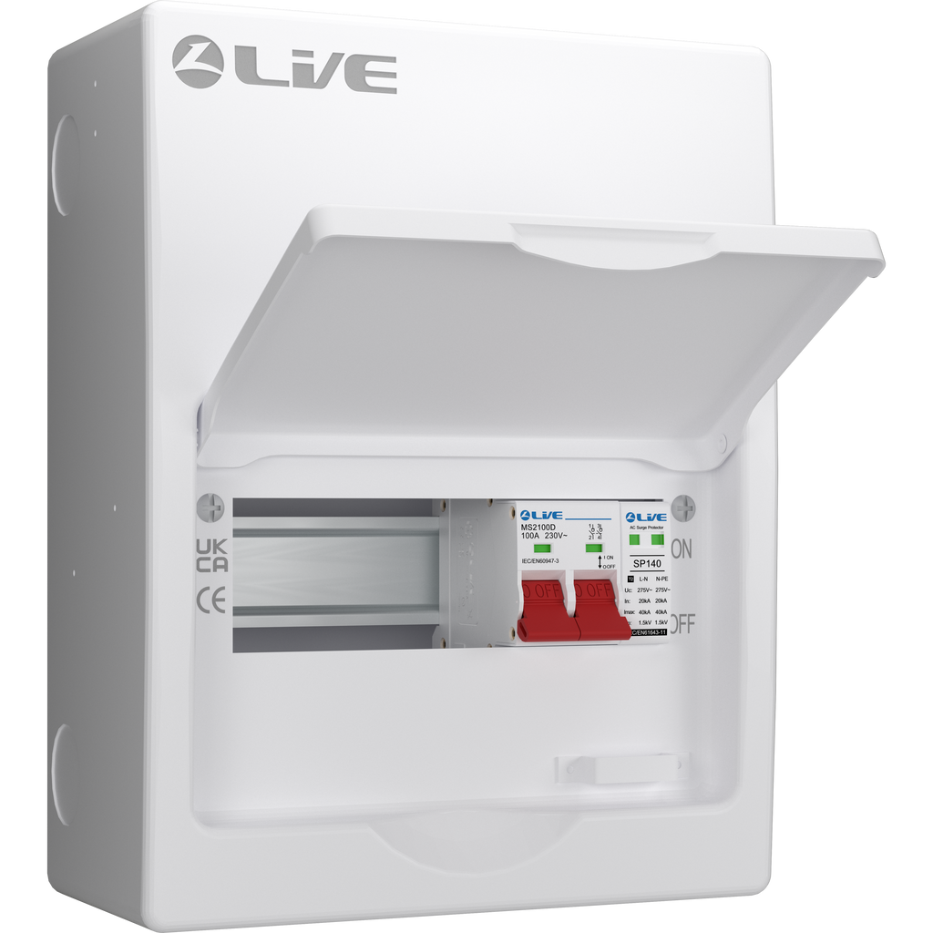 Live Electrical LSMC08S-SP 8 Module Metal SRN Consumer Unit with 100A Main Switch and SPD