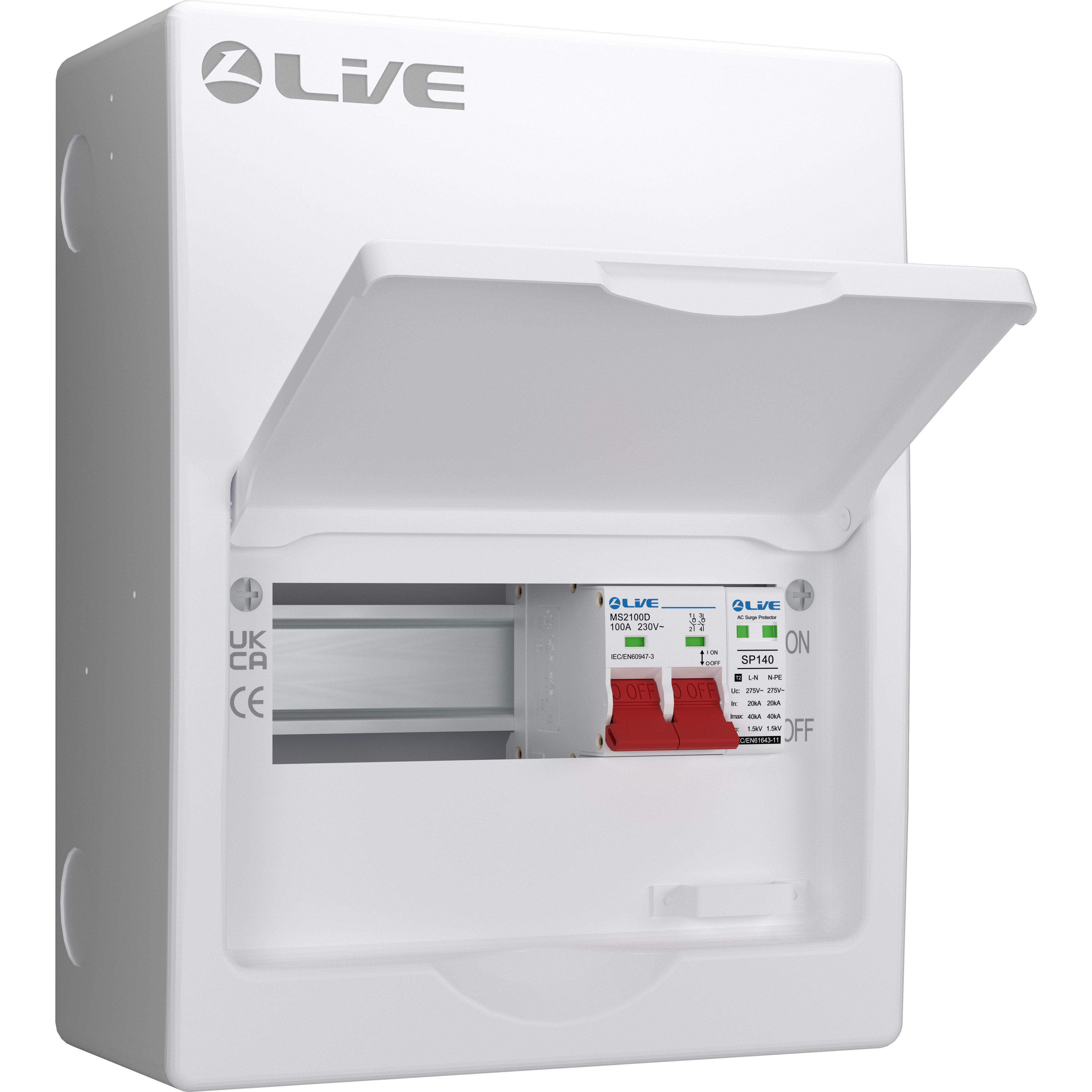 Live Electrical LSMC08S-SP 8 Module Metal SRN Consumer Unit with 100A Main Switch and SPD