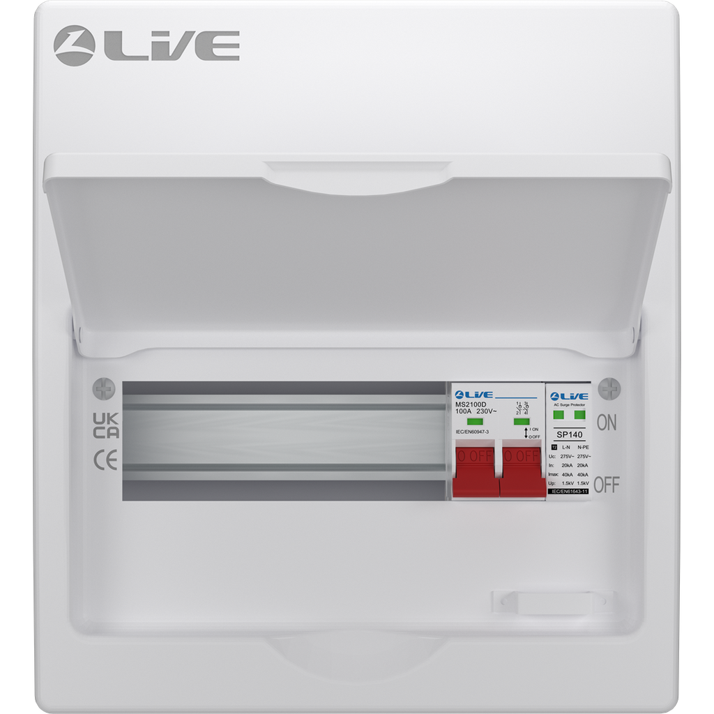 Live Electrical LSMC10S-SP 10 Module Metal SRN Consumer Unit with 100A Main Switch and SPD