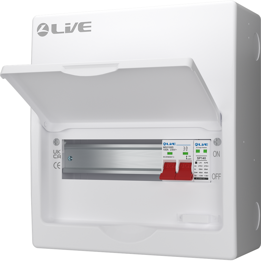 Live Electrical LSMC10S-SP 10 Module Metal SRN Consumer Unit with 100A Main Switch and SPD