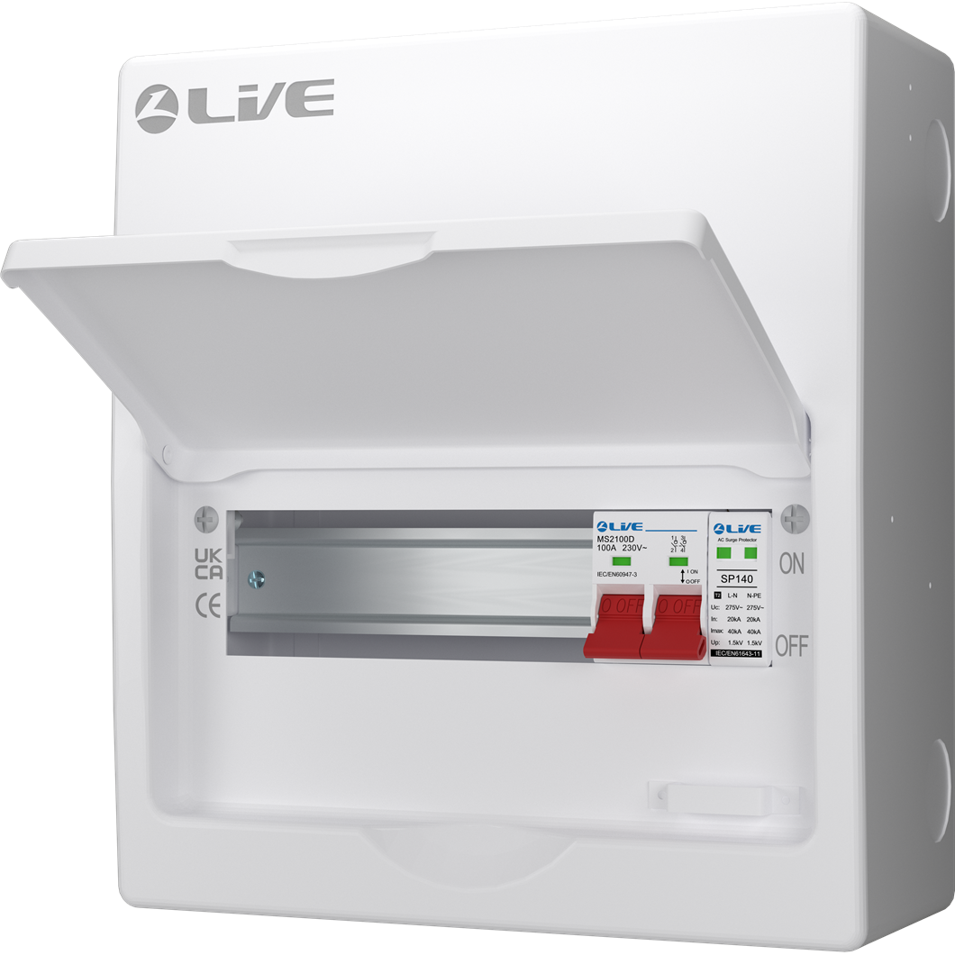 Live Electrical LSMC10S-SP 10 Module Metal SRN Consumer Unit with 100A Main Switch and SPD