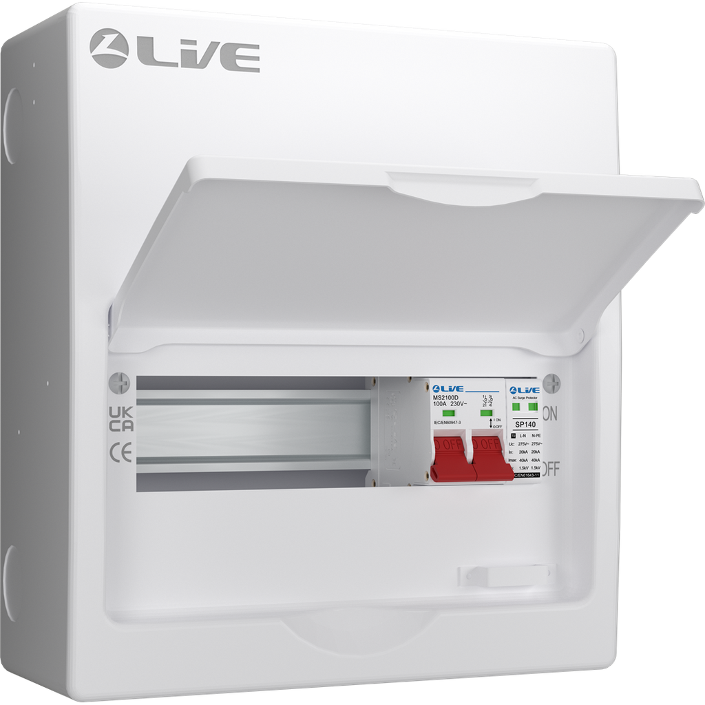 Live Electrical LSMC10S-SP 10 Module Metal SRN Consumer Unit with 100A Main Switch and SPD