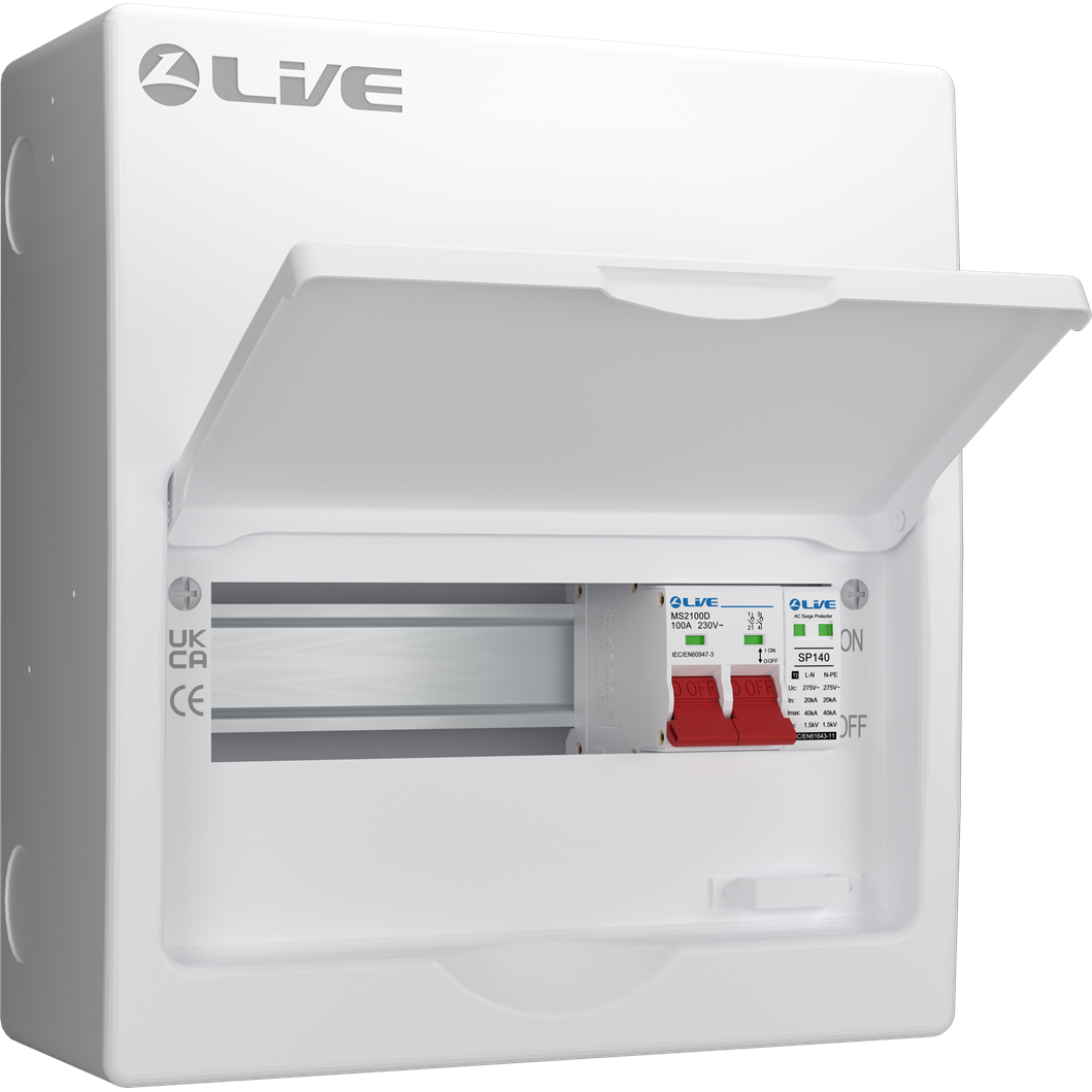 Live Electrical LSMC10S-SP 10 Module Metal SRN Consumer Unit with 100A Main Switch and SPD