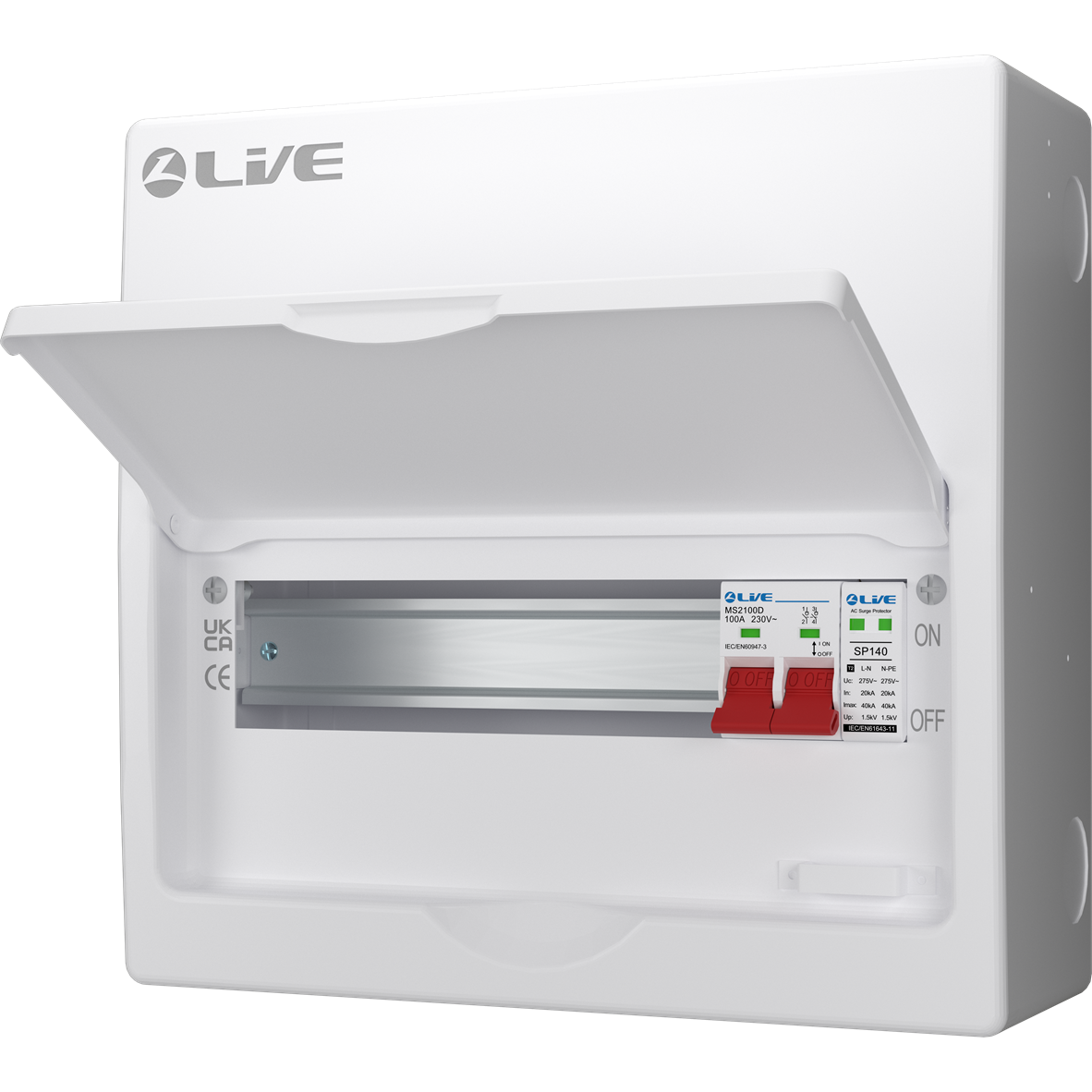 Live Electrical LSMC12S-SP 12 Module Metal SRN Consumer Unit with 100A Main Switch and SPD