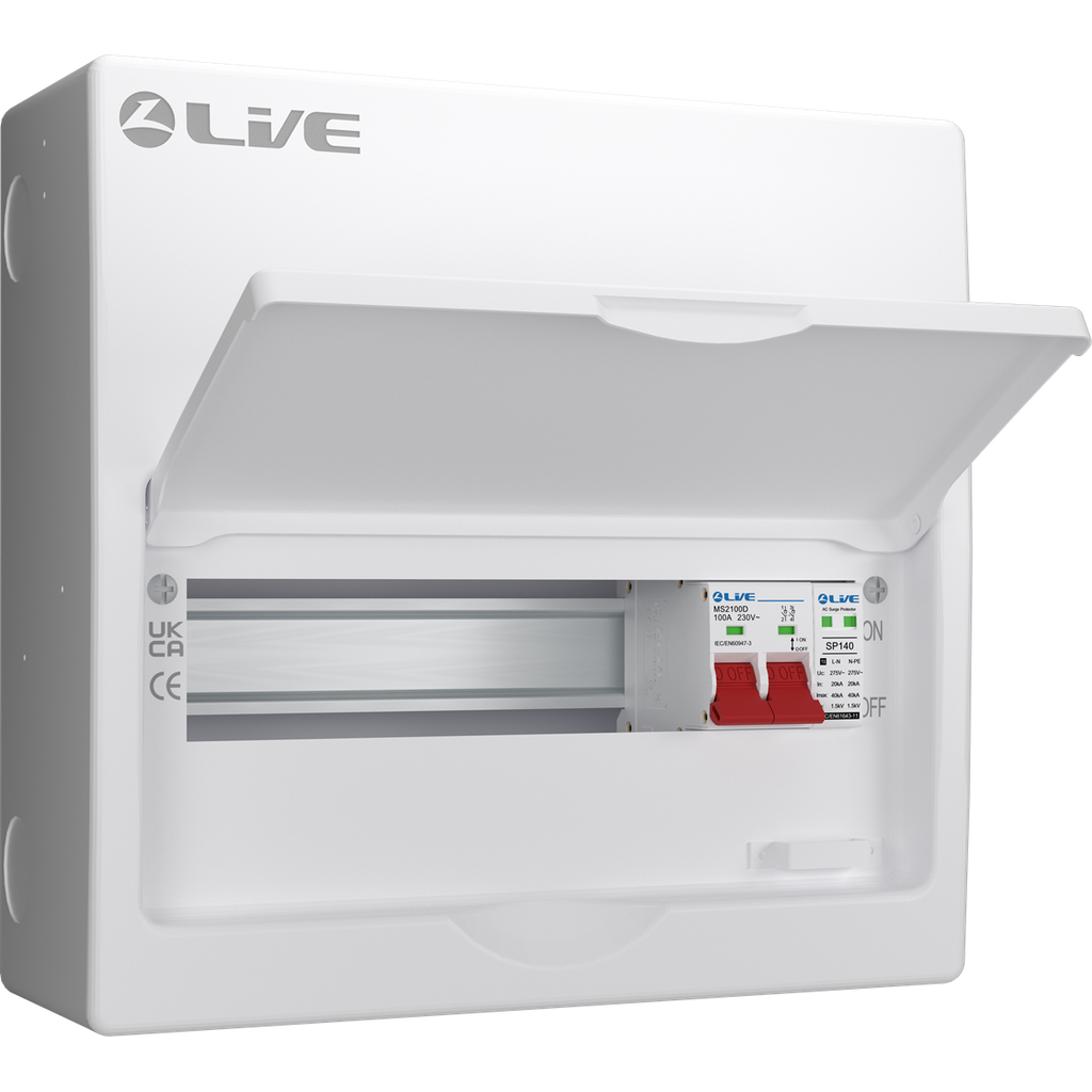 Live Electrical LSMC12S-SP 12 Module Metal SRN Consumer Unit with 100A Main Switch and SPD