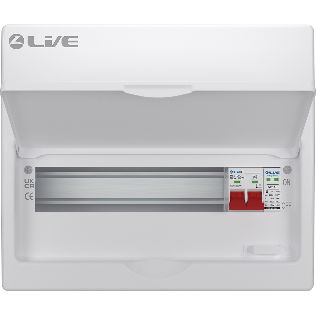 Live Electrical LSMC14S-SP 14 Module Metal SRN Consumer Unit with 100A Main Switch and SPD