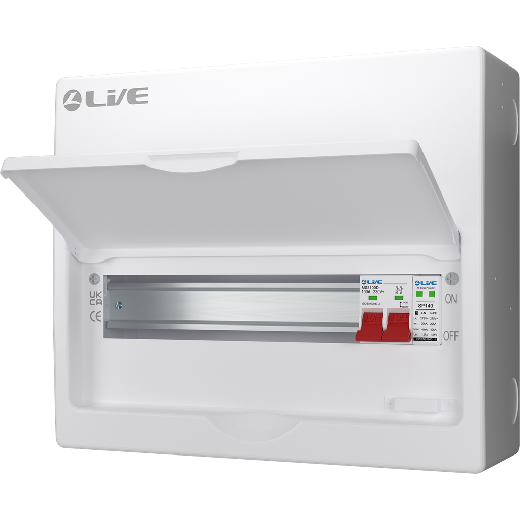 Live Electrical LSMC14S-SP 14 Module Metal SRN Consumer Unit with 100A Main Switch and SPD