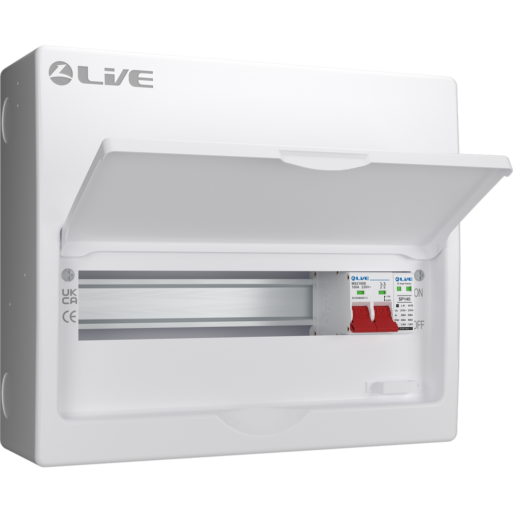 Live Electrical LSMC14S-SP 14 Module Metal SRN Consumer Unit with 100A Main Switch and SPD