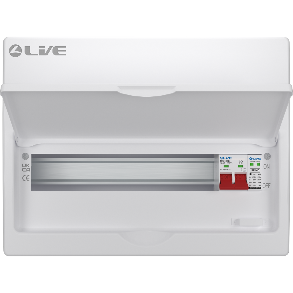 Live Electrical LSMC16S-SP 16 Module Metal SRN Consumer Unit with 100A Main Switch and SPD