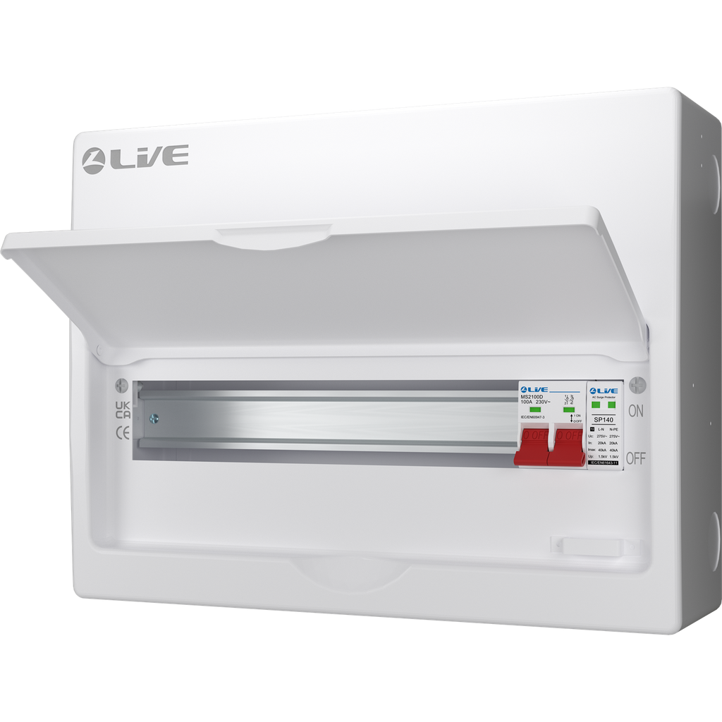 Live Electrical LSMC16S-SP 16 Module Metal SRN Consumer Unit with 100A Main Switch and SPD