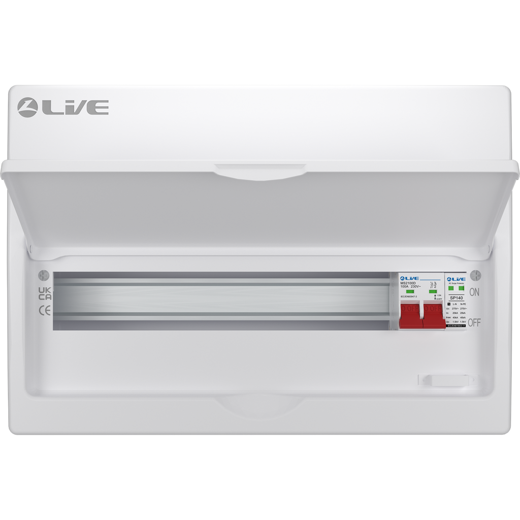 Live Electrical LSMC18S-SP 18 Module Metal SRN Consumer Unit with 100A Main Switch and SPD