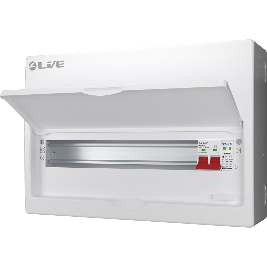 Live Electrical LSMC18S-SP 18 Module Metal SRN Consumer Unit with 100A Main Switch and SPD