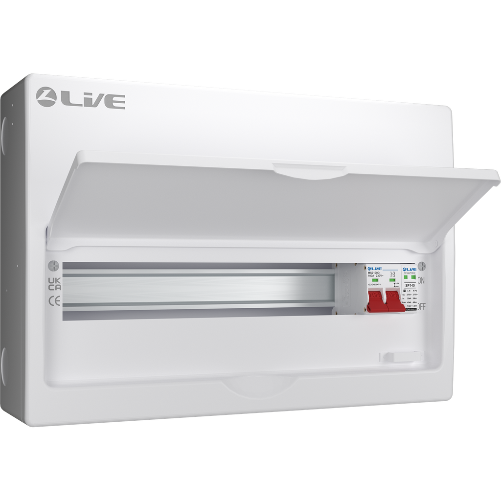 Live Electrical LSMC18S-SP 18 Module Metal SRN Consumer Unit with 100A Main Switch and SPD