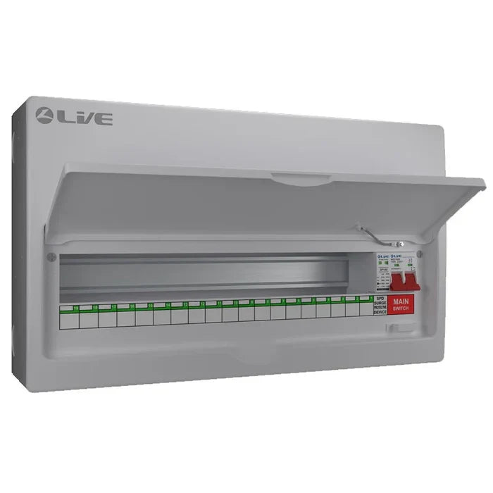 Live Electrical LSMC22M-SP 19 Usable Way Metal Consumer Unit with Main Switch and T2 SPD