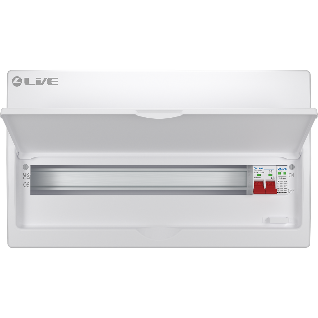 Live Electrical LSMC22S-SP 22 Module Metal SRN Consumer Unit with 100A Main Switch and SPD