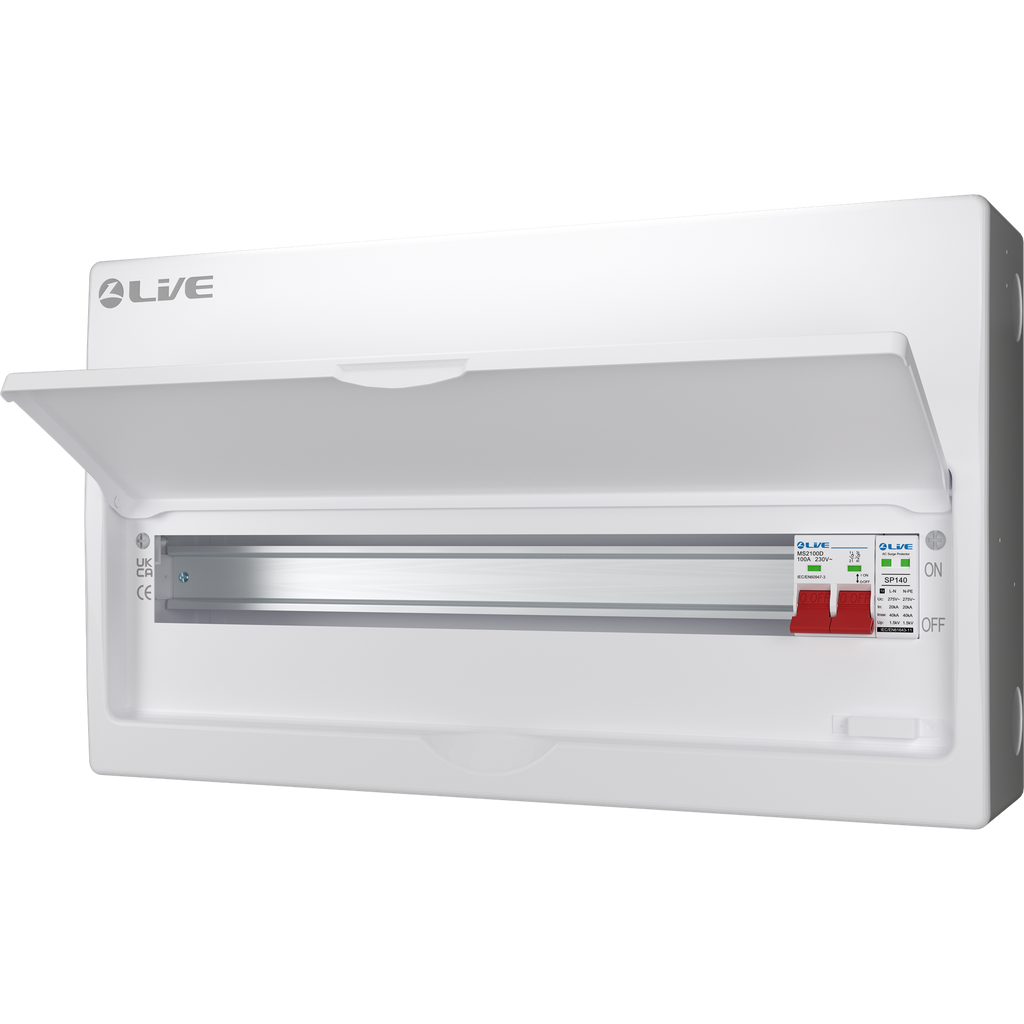 Live Electrical LSMC22S-SP 22 Module Metal SRN Consumer Unit with 100A Main Switch and SPD