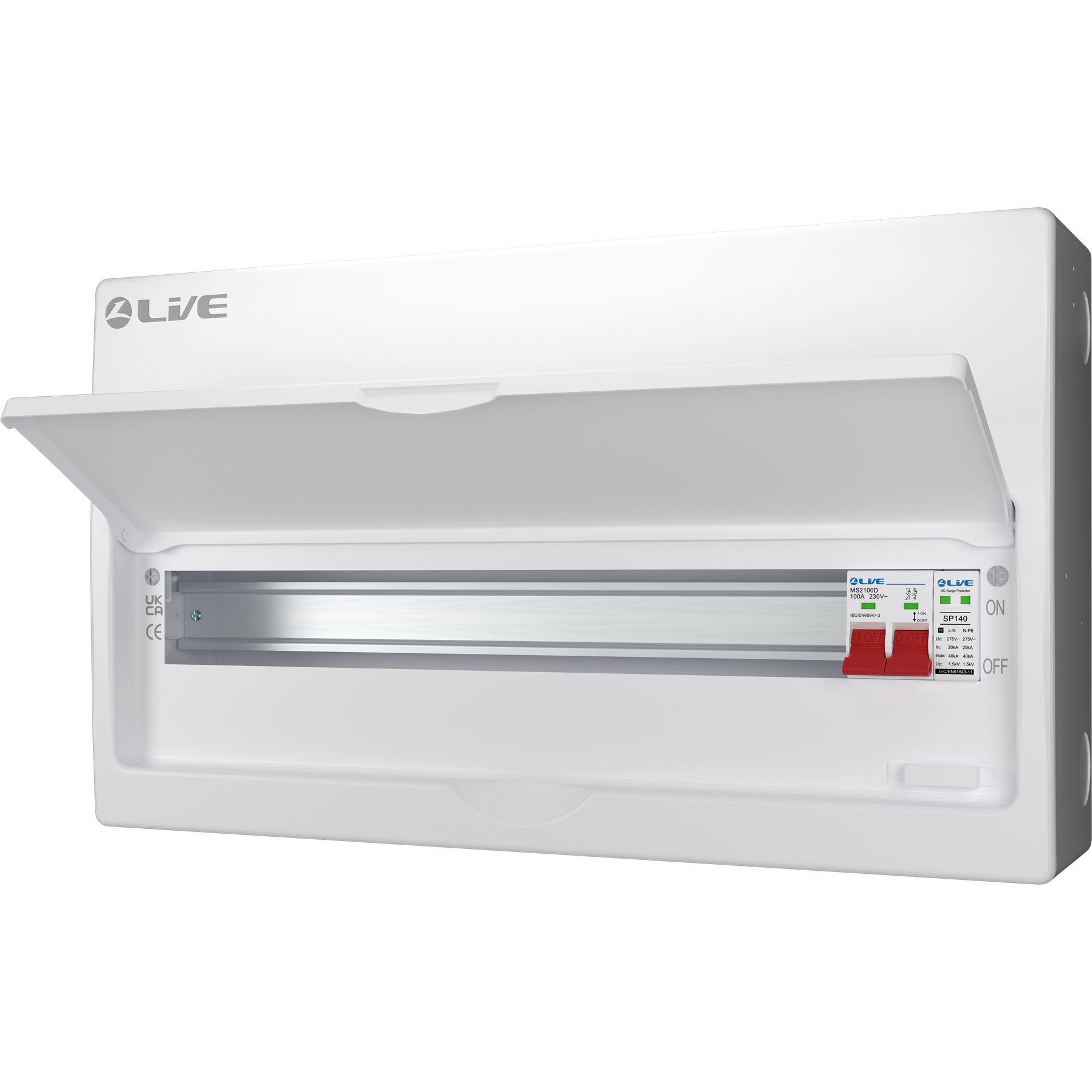 Live Electrical LSMC22S-SP 22 Module Metal SRN Consumer Unit with 100A Main Switch and SPD