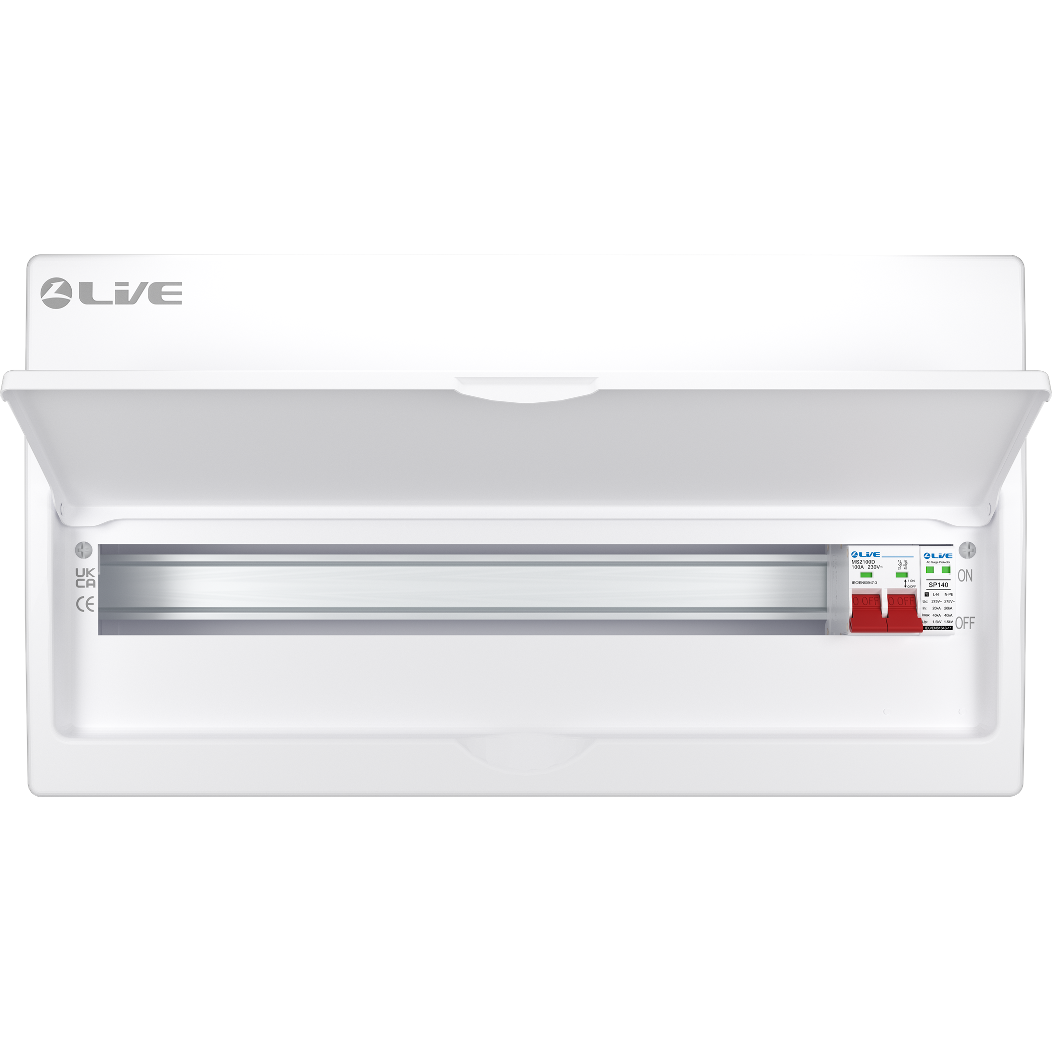 Live Electrical LSMC24S-SP 24 Module Metal SRN Consumer Unit with 100A Main Switch and SPD