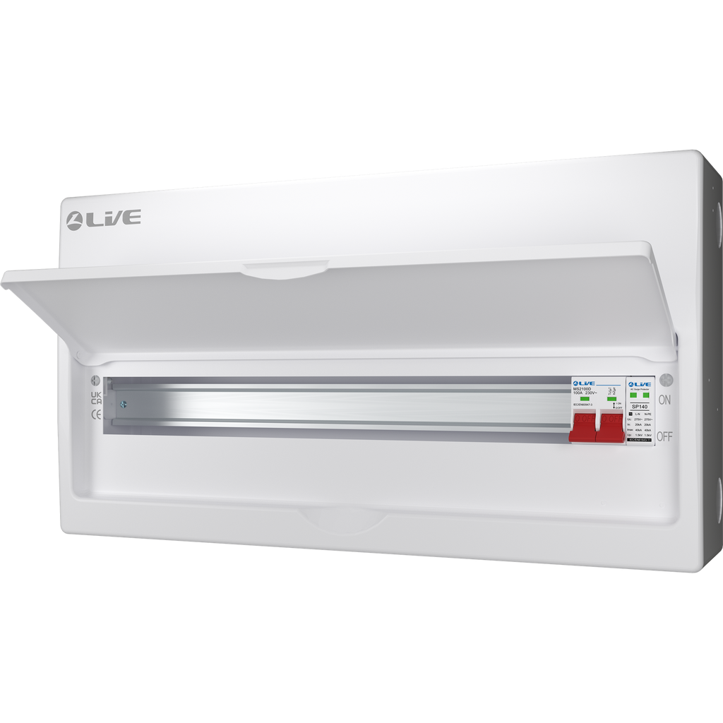 Live Electrical LSMC24S-SP 24 Module Metal SRN Consumer Unit with 100A Main Switch and SPD