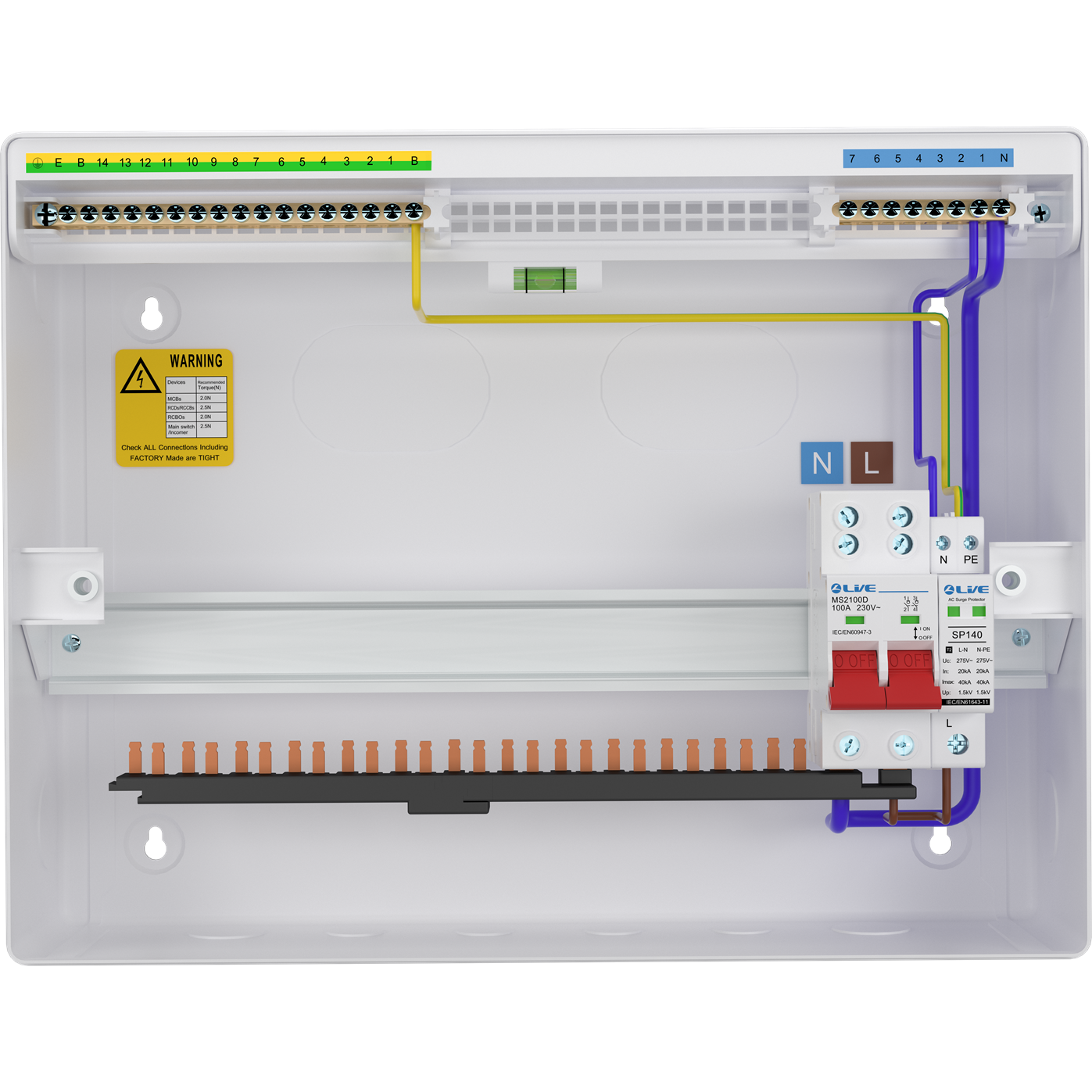 Live Electrical LSMC24S-SP 24 Module Metal SRN Consumer Unit with 100A Main Switch and SPD