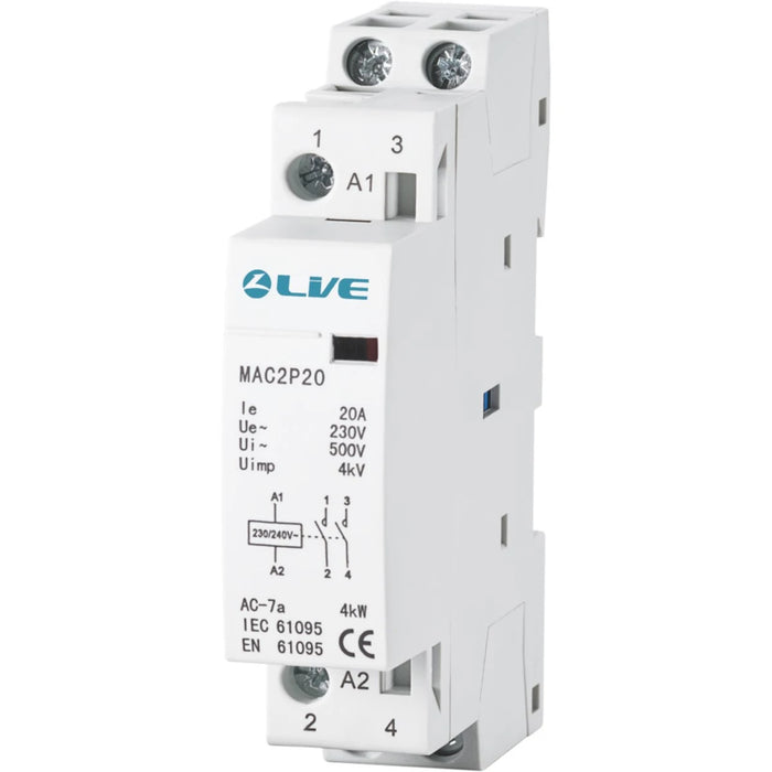 Live Electrical MAC2P20 2 Pole 20A Modular AC Contactor