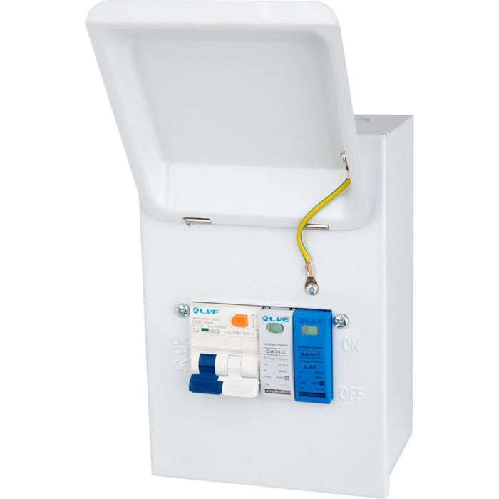 Live Electrical MMGU40-SP 4 Way IP40 Metal EV Charging Unit with 40A Type A DP RCBO C Curve & 20/40kA 1P+N Surge Protective Device