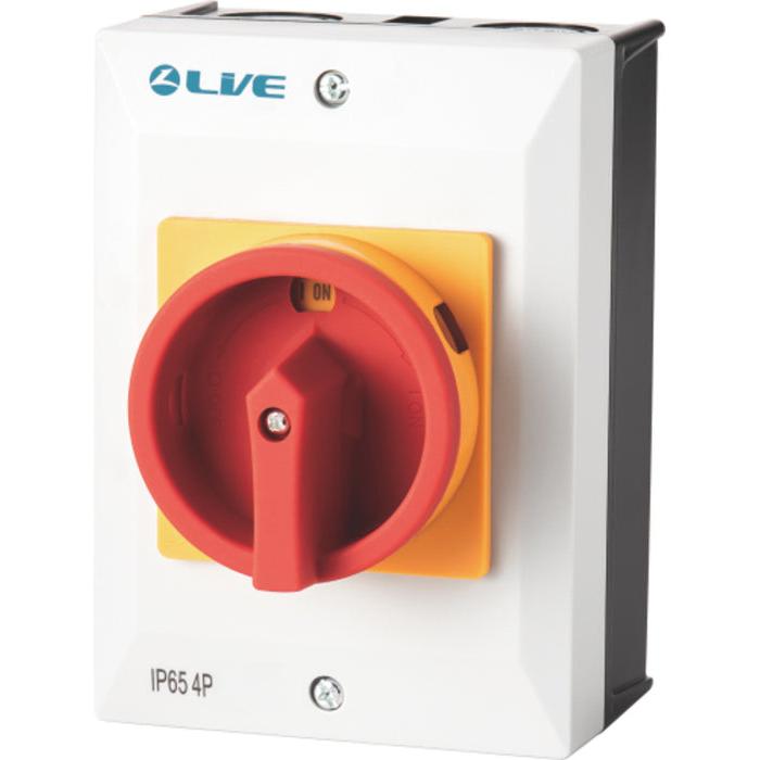 Live Electrical RI420-L 4 Pole 20A AC IP65 Weatherproof Rotary lsolator Switch, Big Box